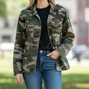 J.Crew Mercantile camouflage military shirt Jacket Womens Small Green Button Up‎